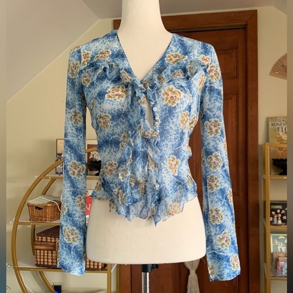 Vintage Y2K 100% Silk Long Sleeve Button down top - Picture 3 of 6